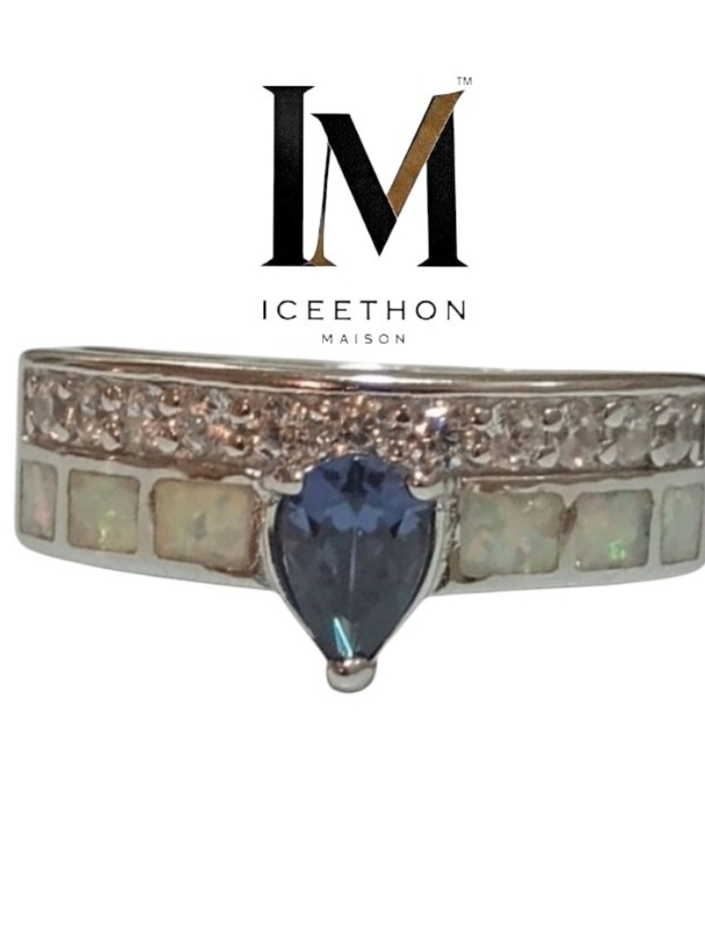 [Black Label] Luxury Silver With Gemstone Wedding Rings, Sz 6
